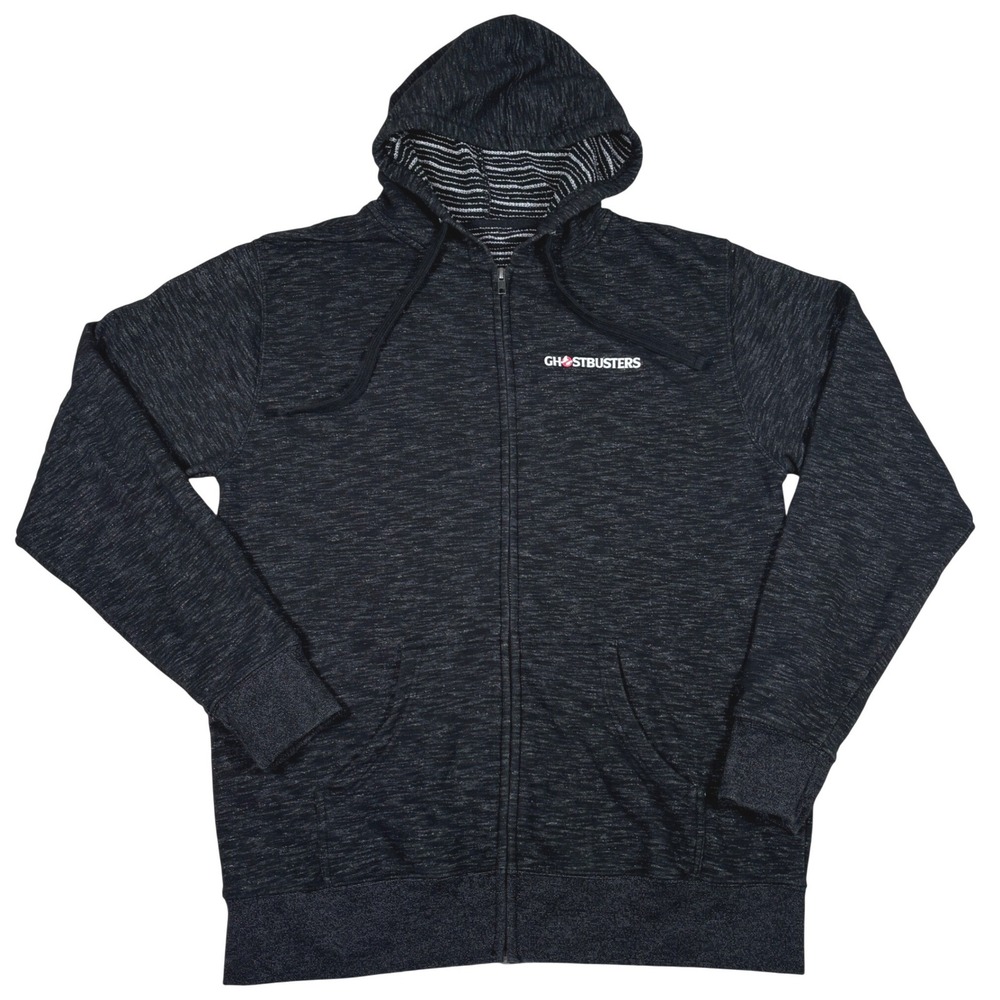 Ghostbusters Mens Full Zip Hoodie Charcoal Gray Marl Embroidered Logo Size L